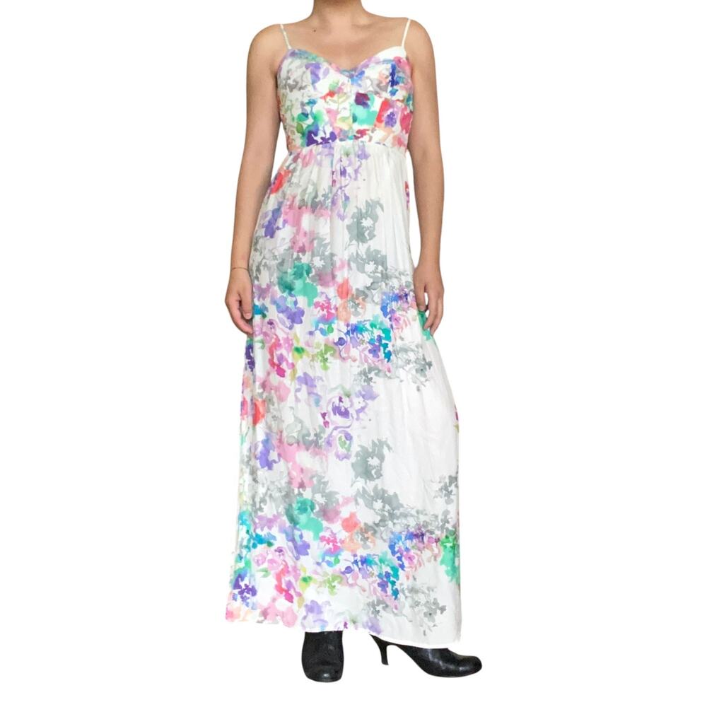 Amanda Uprichard Watercolor Silk Colorful Maxi Dress Ditsy Romantic Bridesmaid